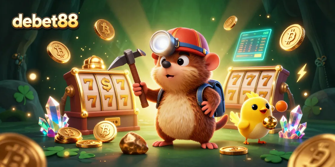 Play games and win with debet88 in a vibrant casino featuring slots and crypto coins.