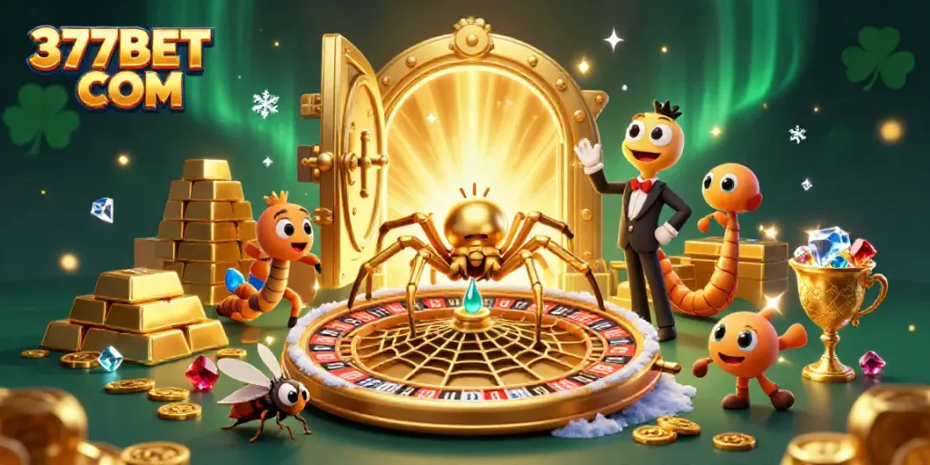 Experience thrilling gameplay at 377BET COM with colorful casino elements and animated characters.