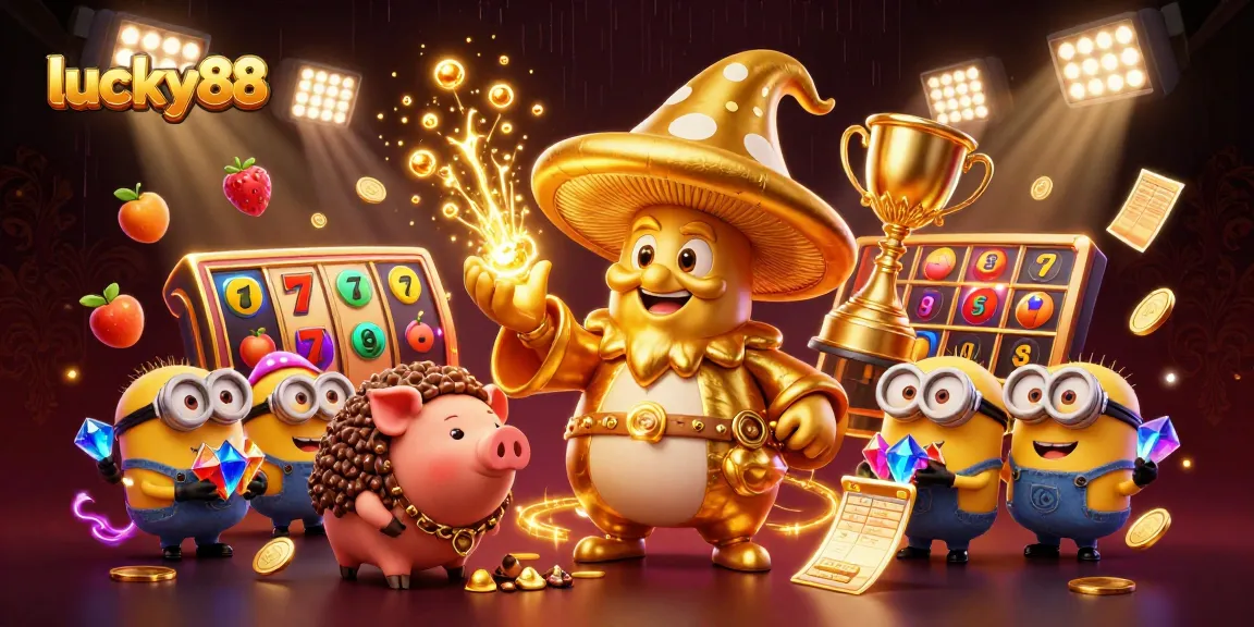 Engage with exciting lucky88 slot gameplay featuring a golden mushroom wizard and dynamic casino elements.