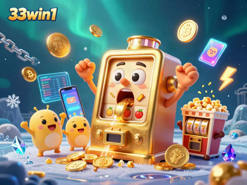 Engage with thrilling slots and jackpots at 33win1, featuring vibrant characters and glowing coins.