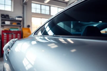 Apply paint protection film near me to enhance car durability and shine in professional garage.