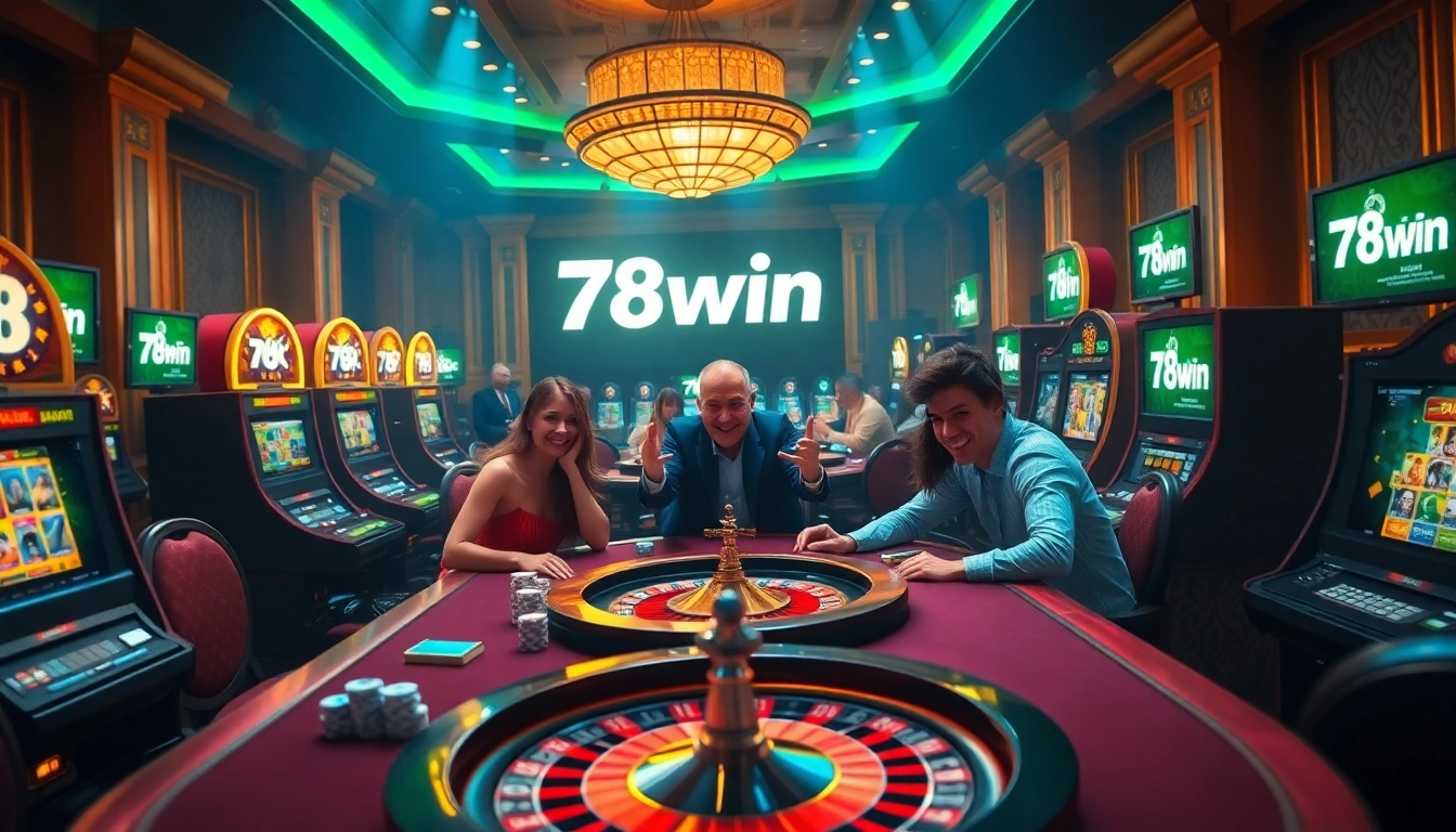 Experience the excitement of gambling at 78win’s luxurious casino tables filled with poker chips and roulette wheels.
